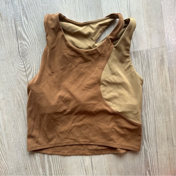lululemon athletica Tops - Lululemon Nulu Asymmetrical Yoga Tank Top Womens Size 6 Copper Brown / Beige